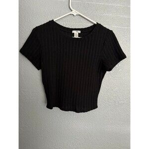 Black Cropped Round Neck Top